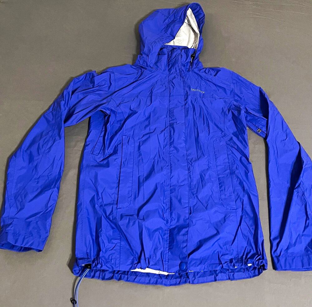 Marmot PreCip Eco Rain Jacket Hooded Waterproof Shell Royal Blue Small AS IS